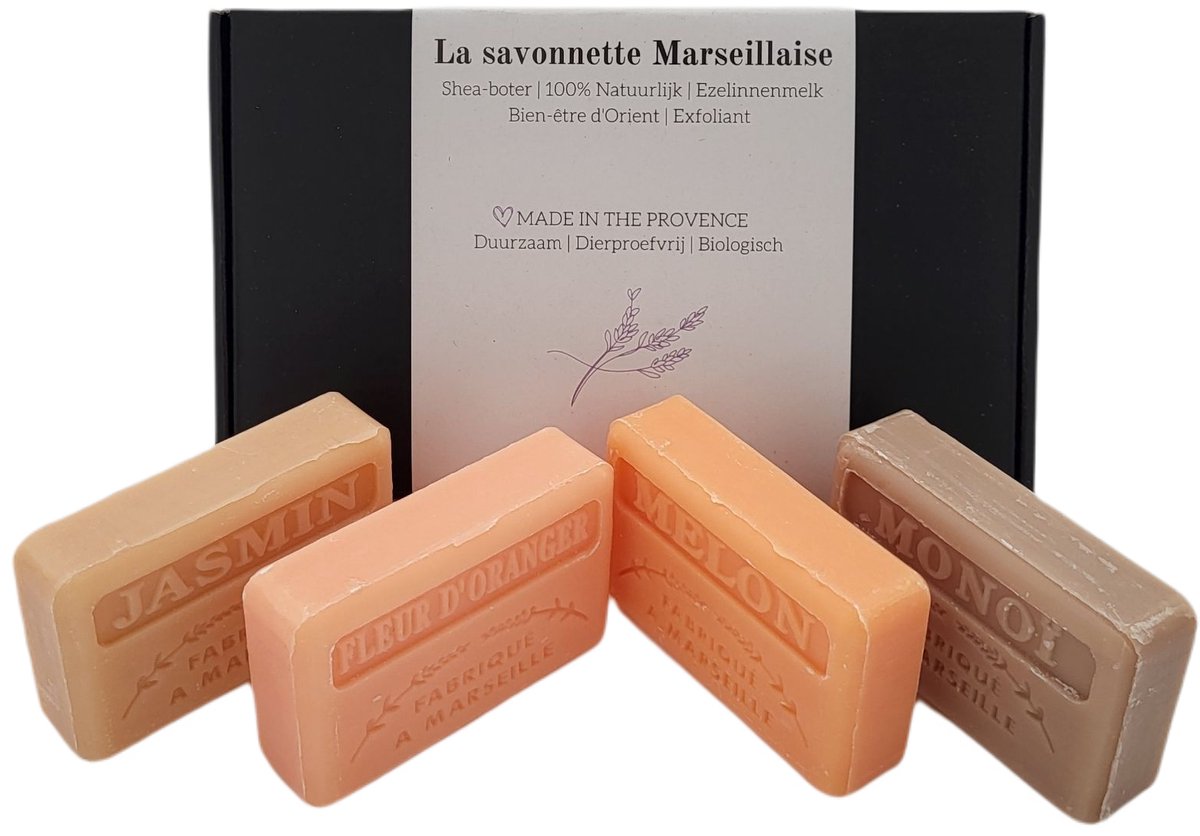 Goedkoopste Zeep brievenbuscadeau Monoi, Meloen, Sinaasappelbloesem, Jasmijn savon de marseille zepen - cadeau voor vrouw