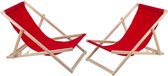 WOODOK - Set de 2 chaises longues en bois de hêtre - Rouge
