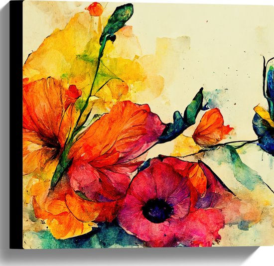 Canvas - Abstracte Bloemen in Verschillende Kleuren van Waterverf - 40x40 cm Foto op Canvas Schilderij (Wanddecoratie op Canvas)