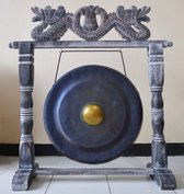 Healing Gong in Standaard - Zwart - 50cm - Metaal & Hout - Meditatie & Yoga Gong - Handgemaakt Bali