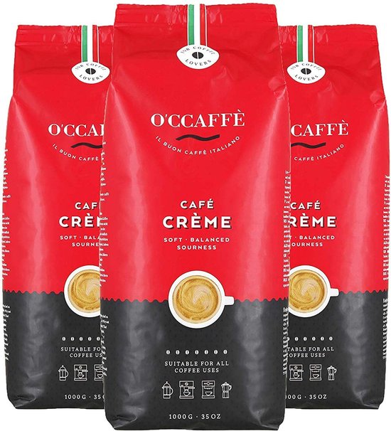 3 x 1 kg | O'ccaffè - Café Crème Premium Italiaanse koffiebonen