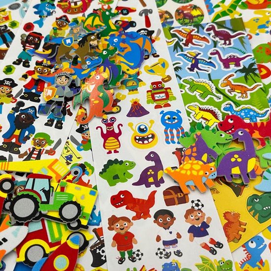 Stickerpakket Boefjes- Dinosaurus - Draken en Ridders - Auto's - Voertuigen - Piraten - Foamstickers - Stickervellen