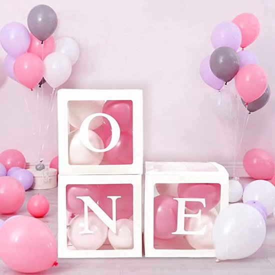 3x Letter ballon blokken ONE wit - ballon - box - one - cakesmash - eerste 1 - verjaardag - decoratie