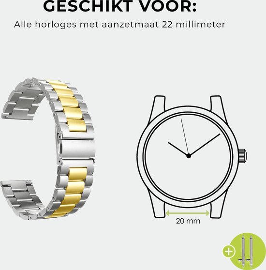 SmartphoneClip® Horlogeband - Metaal Schakel - 20mm - Zilver Goud - Horlogebandjes - SmartphoneClip