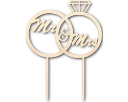 Houten caketopper / taarttopper - Mr & Mrs 3 - Taart / Cake topper op bestelling gemaakt
