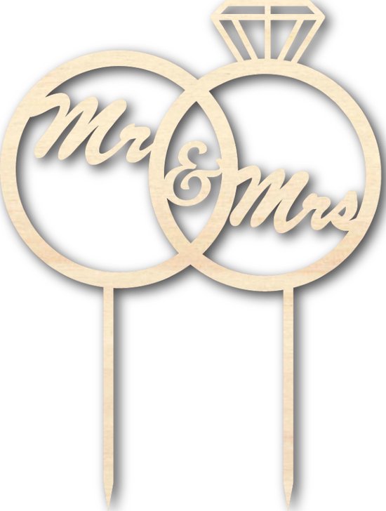 Houten caketopper / taarttopper - Mr & Mrs 3 - Taart / Cake topper op bestelling gemaakt