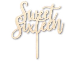 Houten caketopper / taarttopper - Sweet Sixteen - Taart / Cake topper op bestelling gemaakt