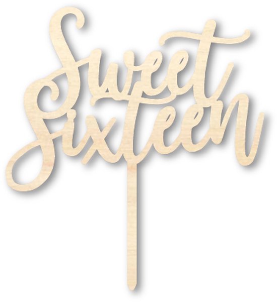 Houten caketopper / taarttopper - Sweet Sixteen - Taart / Cake topper op bestelling gemaakt
