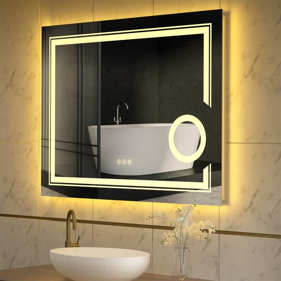 Miroir salle de bain avec eclairage LED et contour noir - 60x80cm
