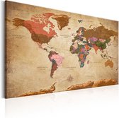 Schilderij - Wereldkaart , Bruine Elegantie