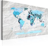 Schilderij - Wereldkaart , Blauwe Continenten
