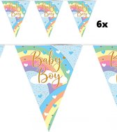 6x Vlaggenlijn pastel baby boy regenboog Holograpic - Vlaglijn geboorte thema feest party