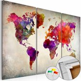 Afbeelding op kurk - Mosaic of Colours , Wereldkaart, Multikleur,  3luik