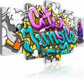 Schilderij - Graffiti: city jungle , multikleur , 5 luik
