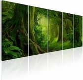 Schilderij - Tropische Jungle  , boom , 5 luik