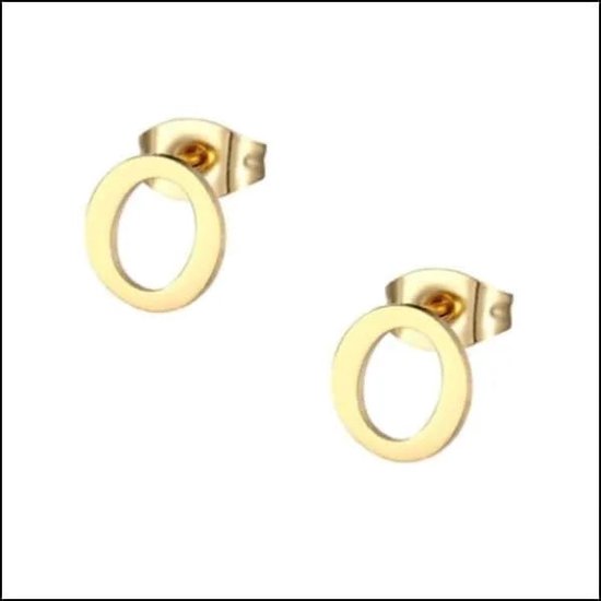 Aramat jewels ® - Oorbellen letter o zweerknopjes goudkleurig chirurgisch staal 9x8mm