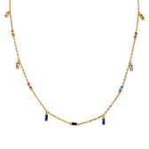 Silventi 9SIL-21720 Zilveren Ketting met Hangertjes - Dames - Zirkonia - Baguette Geslepen - Multi Kleuren - Ankerschakel - 40 + 5 cm - Zilver - Gold Plated (Verguld/Goud op Zilver)