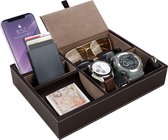 Belle Vous Plateau Organisateur De Table De Chevet Valet En Similicuir Marron 5 Compartiments - Boîte De Rangement De Bureau Pour Sac à Main, Téléphone, Clés, Bijoux, Accessoires de vêtements pour bébé, Argent, Bracelets