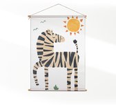 Textielposter Zebrapaardje in het zonnetje - Kinderkamer - Baby cadeau - Babykamer M (55 X 40 CM) - Wandkleed - Wanddoek - Wanddecoratie