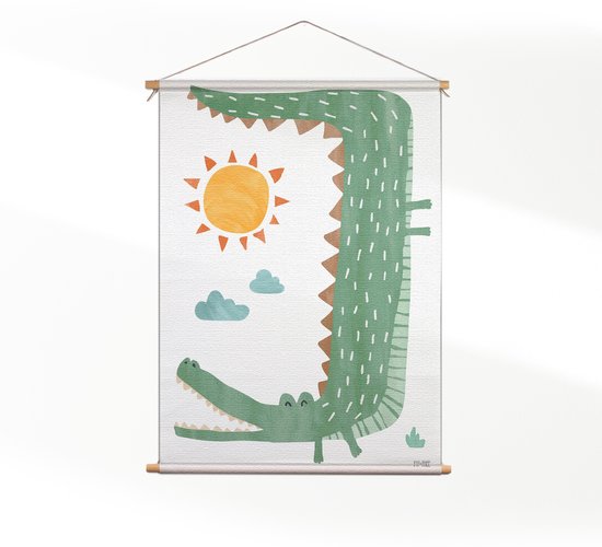 Textielposter De Grote Krokodil - Kinderkamer - Baby cadeau - Babykamer M (55 X 40 CM) - Wandkleed - Wanddoek - Wanddecoratie