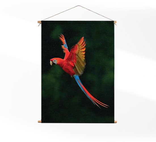 Textielposter Vliegende Ara Vogel XL (125 X 90 CM) - Wandkleed - Wanddoek - Wanddecoratie