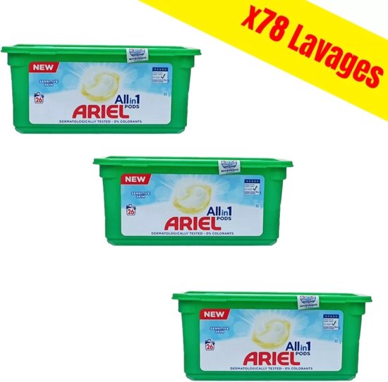 Ariel - All in 1 Pods - Sensitive Skin -78 (3 x 26) wasbeurten -  voordeelverpakking | bol