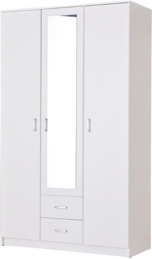 Kledingkast OLESSIA - 3 deuren & 2 laden - Met spiegel - L20 cm - Wit L 120  cm x H 205... | bol.com