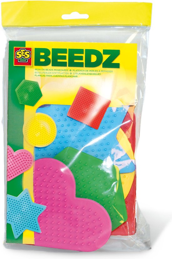 SES Beedz - Strijkkralen legbordjes - hart, ster, rondje, vierkant en hexagon - grondplaten - mini - 5 stuks