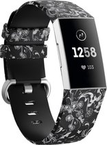 Siliconen Smartwatch bandje - Geschikt voor Black Flower Fitbit Charge 3 / 4 bandje - Strap-it Horlogeband / Polsband / Armband - Maat: Maat L