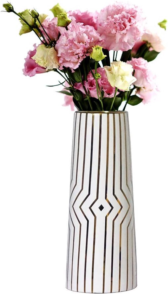 HCHLQLZ 30 cm wit goud gestreepte vaas keramiek vazen ​​bloemenvaas decoratie decoratie
