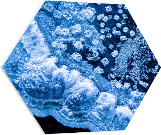 PVC Schuimplaat Hexagon - Textuur in Verschillende Tinten Blauw - 70x60.9 cm Foto op Hexagon (Met Ophangsysteem)