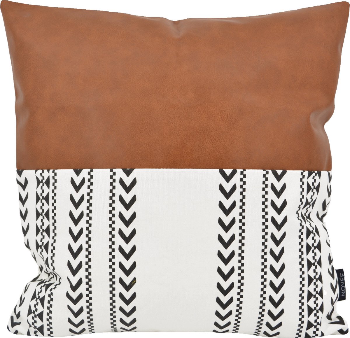 NOVÉE Sierkussen Vida Nova #4 | 45 x 45 cm | Katoen / PU Leder Bruin-Wit