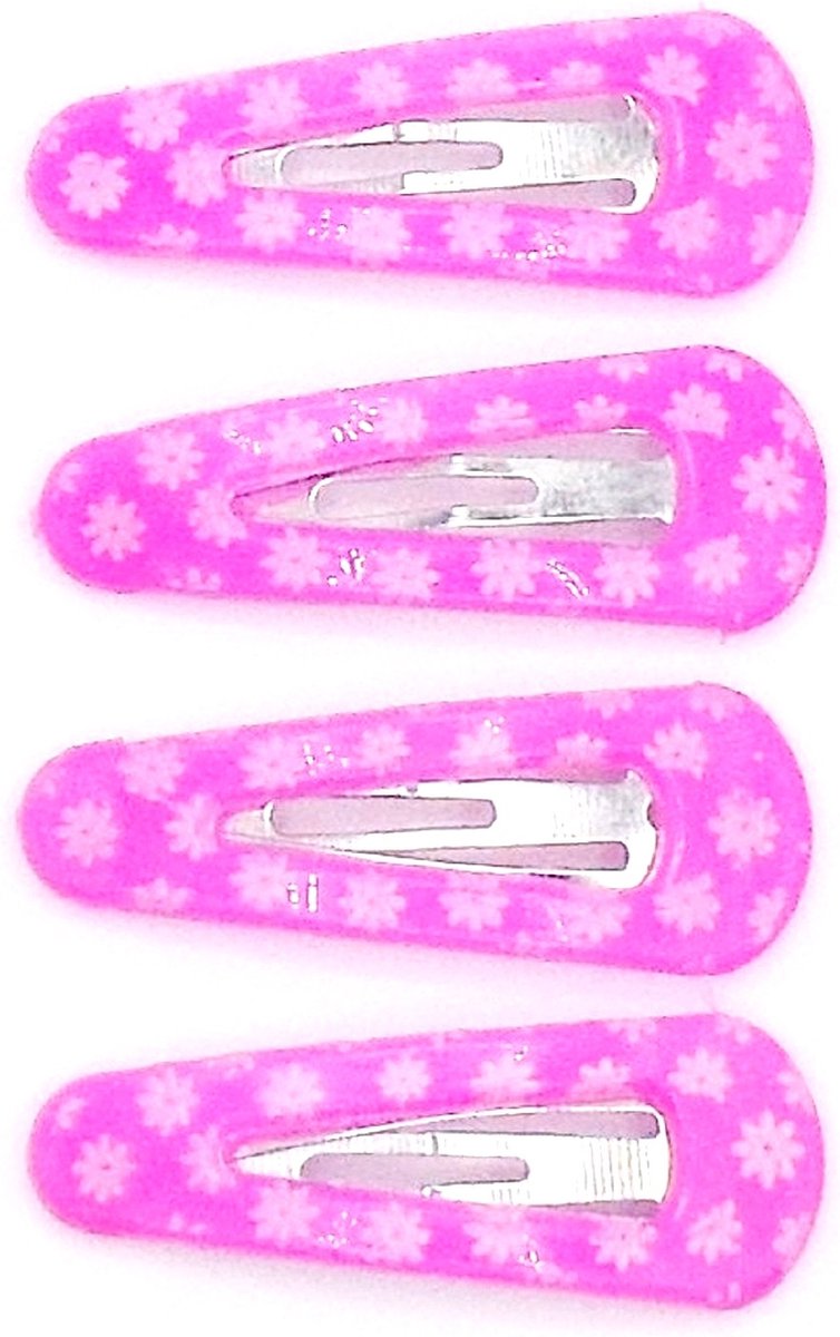 Klik-klak haarspeldjes kinderen roze met bloemetjes