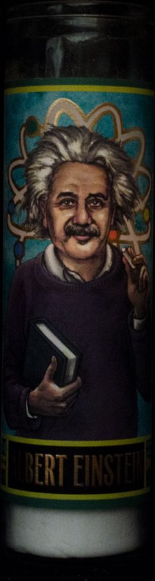 Albert Einstein Secular Saint Candle - 8.5 Inch Glass Prayer Votive - 0814229029335