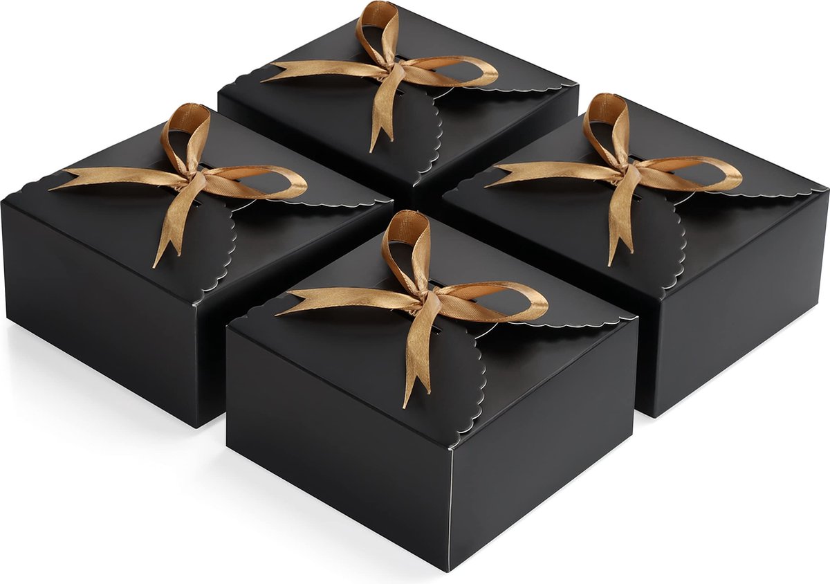 Belle Vous Zwart Geribbeld Kraft Papier Vierkant Geschenkdozen met Goud Lint (50 Pak) – 12 x 12 x 6 cm – Kleine Dozen Voor DIY Huwelijk en Feest Geschenken, Giften & Snoep