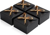 Belle Vous Zwart Geribbeld Kraft Papier Vierkant Geschenkdozen met Goud Lint (50 Pak) – 12 x 12 x 6 cm – Kleine Dozen Voor DIY Huwelijk en Feest Geschenken, Giften & Snoep