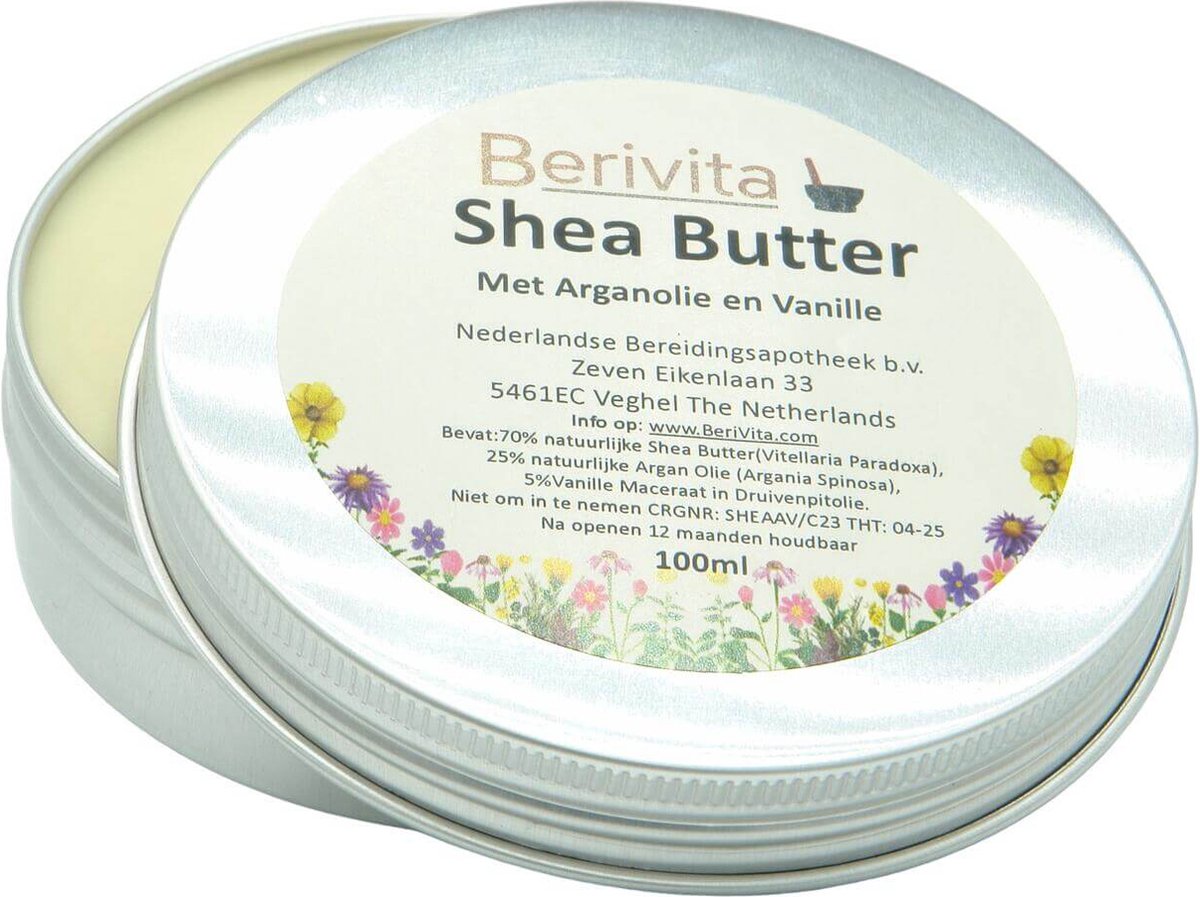 Shea Butter Puur met Arganolie en Vanille 100ml Blik - Huid en Haar - Arganzalf