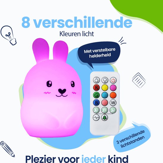 Kadoing Konijn Nachtlamp (Groot) met Afstandsbediening - Konijntje Kinderlamp Oplaadbaar - 18.7cm Hoog