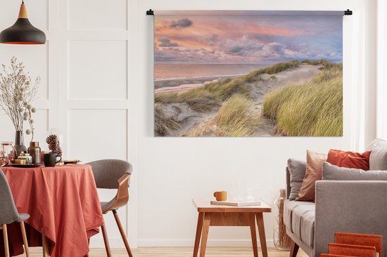 Wandkleed - Wanddoek - Strand - Zee - Duin - Zonsondergang - 180x120 cm - Wandtapijt