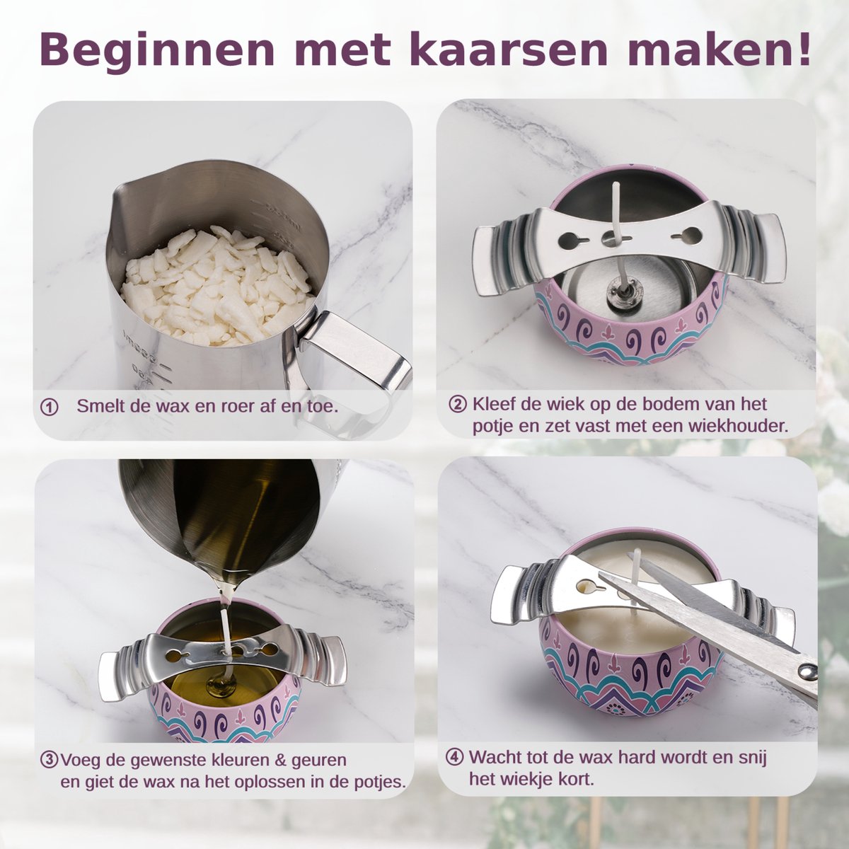 Candilio Kaarsen maken set - Zelf geurkaarsen maken - Inclusief 6 kleuren & 6 geuren - Kerstcadeau - Soja Wax — afbeelding 5