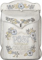 HAES DECO - Brievenbus vintage wit metaal met bloemen en tekst "POST COURIER", formaat 27x8x39 cm