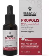 BEE&YOU 50% Puur Propolis Tinctuur - met Rauwe Honing - Grote Bron van Antioxidanten - Natuurlijke Immuunsysteem Ondersteuning - Ultra Potency - 30 ml
