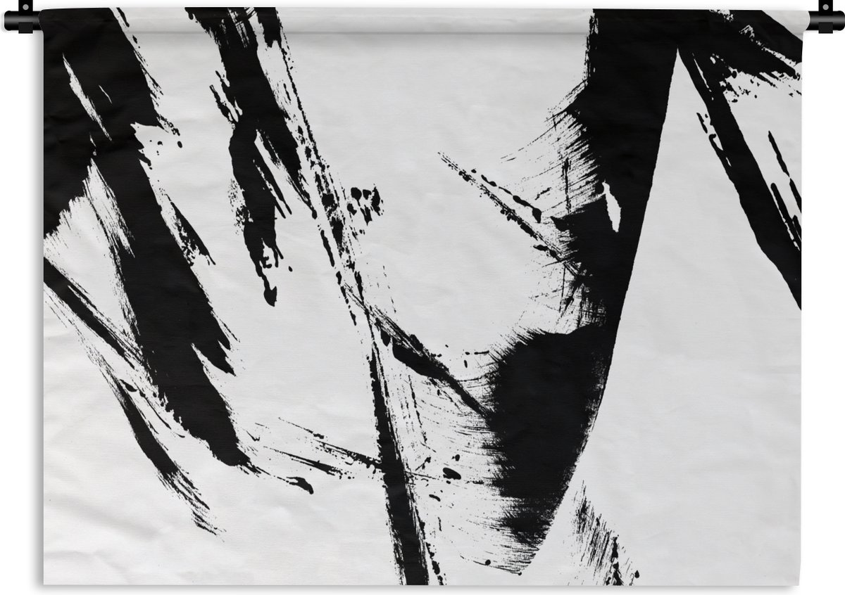 Wandkleed - Wanddoek - Verf - Zwart - Abstract - 180x135 cm - Wandtapijt
