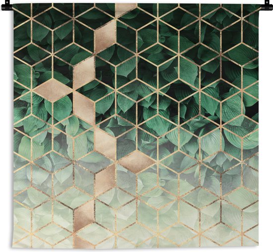 Tapisserie - Tapisserie - Feuilles - Or - Motifs - Cube - Luxe - 150x150 cm - Tapisserie