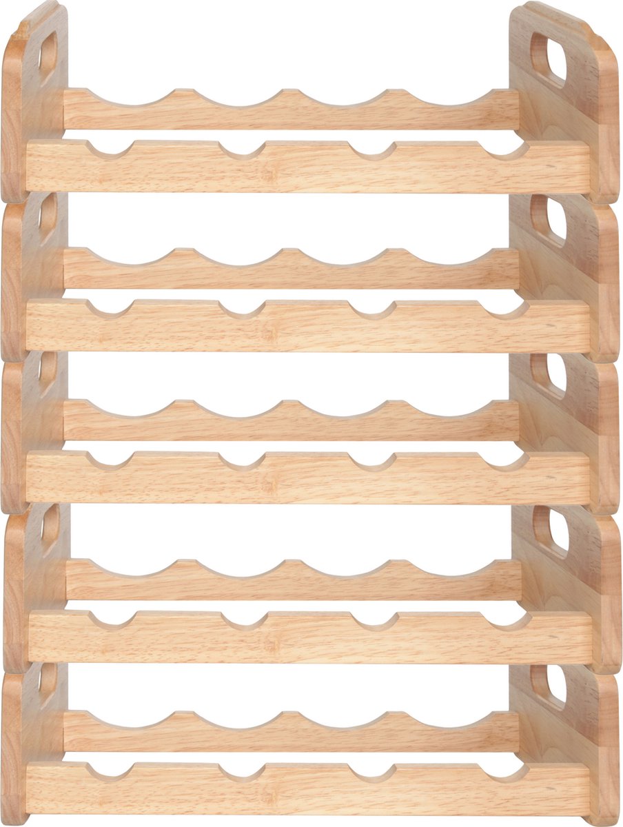 Cosy & Trendy Wijnrek voor 4x flessen - 5x - hout kleur - stapelbaar - 45 x 22 x 12 cm