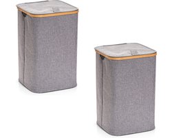 2x Vierkante grijze wasmanden van stof 33 x 50 cm - Zeller - Huishouding/huishouden - Schoonmaakartikelen - Was sorteren/verzamen - Wasgoedmanden/wasmanden - Wasmanden vierkant