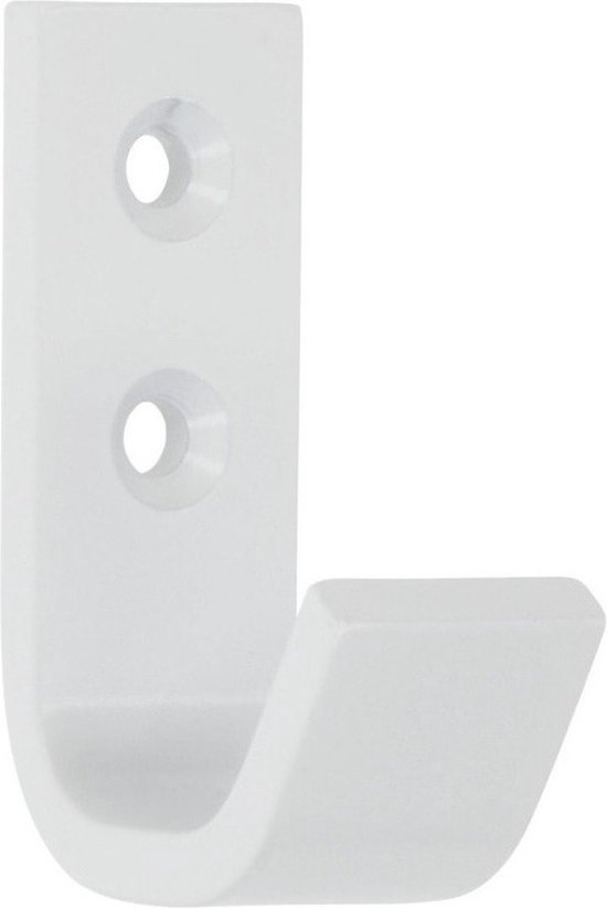 1x Luxe kapstokhaken / jashaken wit - hoogwaardig aluminium - laag model - 5,4 x 3,7 cm - witte kapstokhaakjes / garderobe haakjes