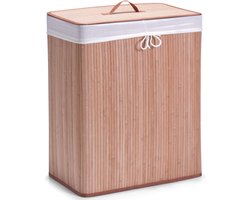 Luxe dubbele bruine wasmand van bamboe hout 52 x 32 x 63 cm - Huishouding/huishouden - Schoonmaakartikelen - Was sorteren/verzamen - Wasgoedmanden/wasmanden - Dubbele wasmanden