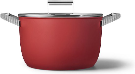 Smeg Casserole 26cm revêtement antiadhésif Rouge mat avec couvercle CKFC2611RDM