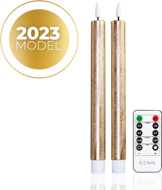 KENN® 3D LED Dinerkaarsen - 2 Stuks - Rustiek Goud - Realistische Uitstraling - Met Afstandsbediening - 3D Wax Kaarsen - Veilig & Duurzaam - Kerstverlichting - Waxinelichtjes